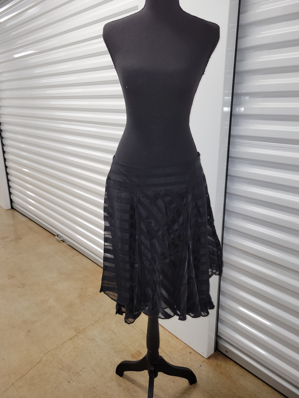 DKNY City Silk Chiffon Skirt Flowy Layered Black Stripe Goth Fairy Size 10